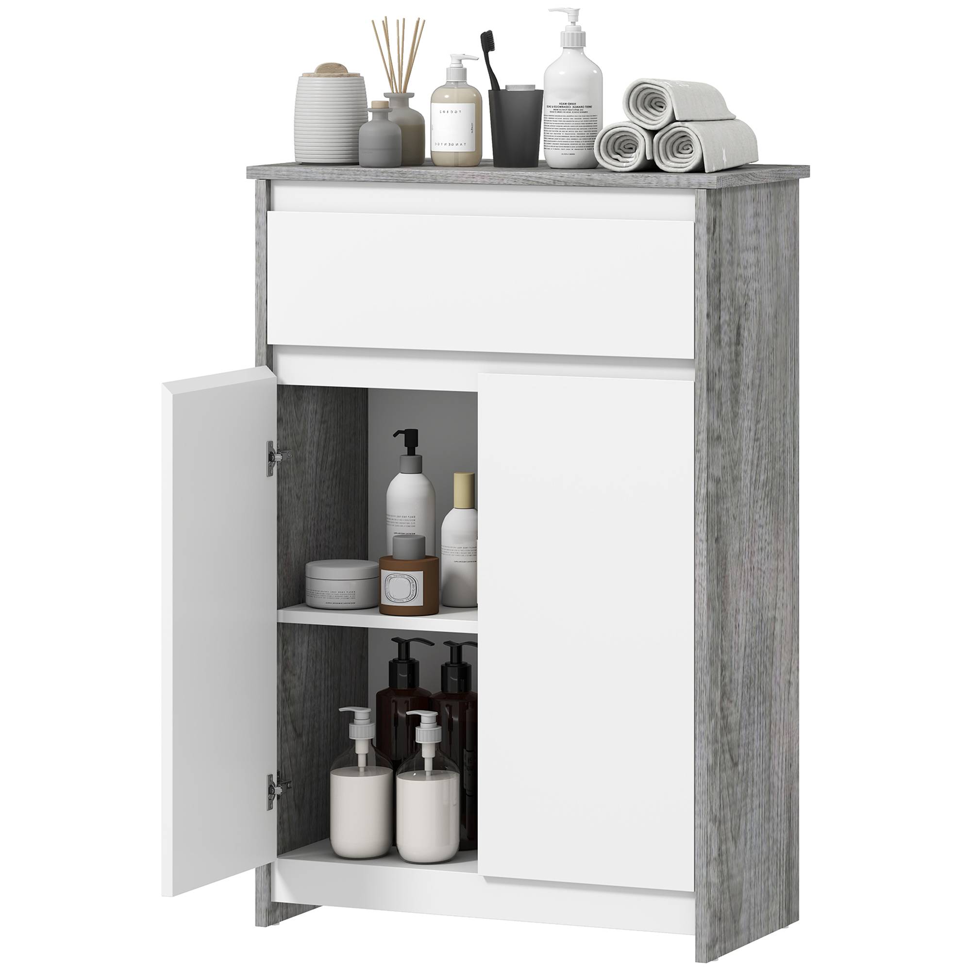 Sans Marque - Meuble salle bain tiroir double porte gris blanc - Image 2