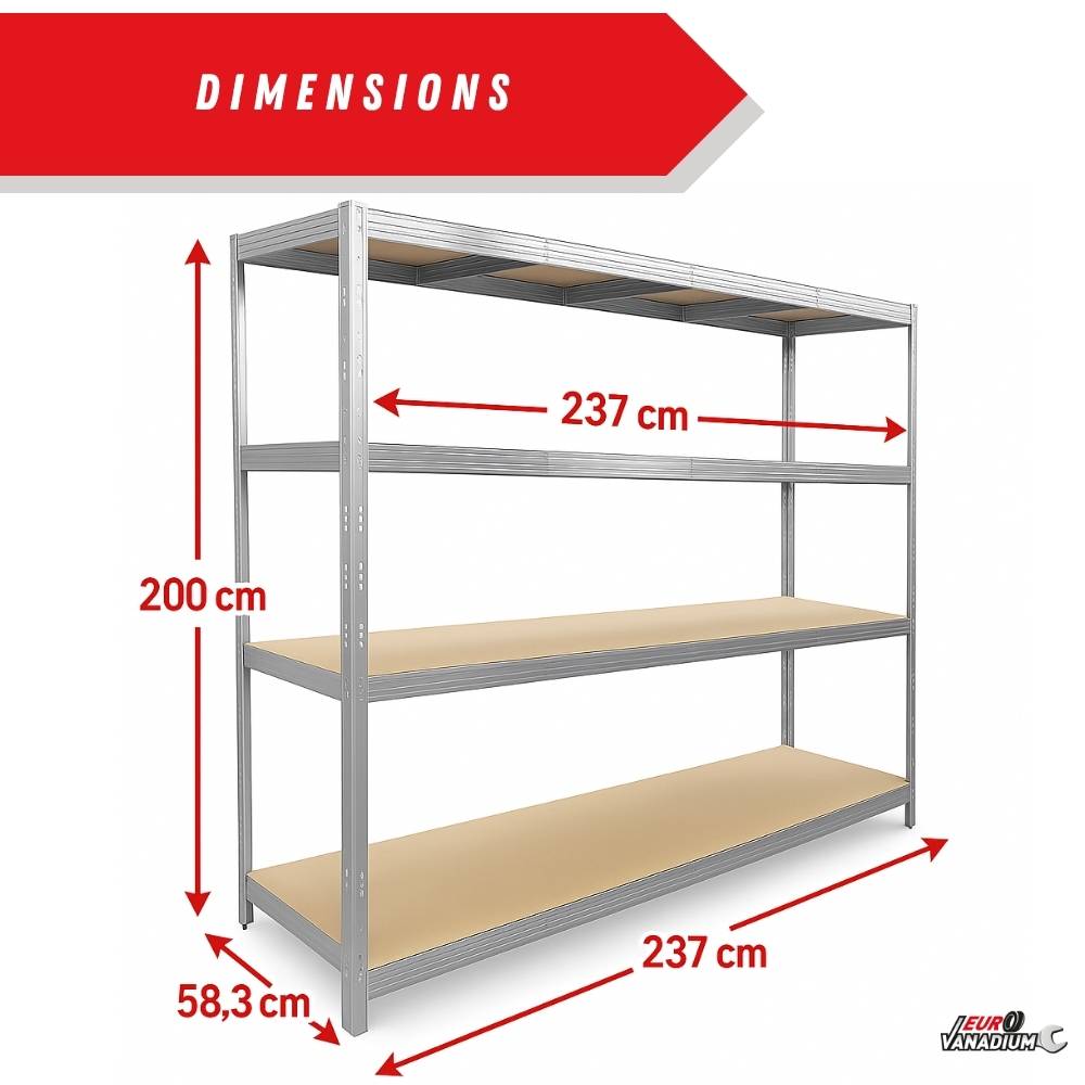 Rack étagère de rangement pour entrepôt, garage et atelier - Capacité 1400 kg - 2 M x 2,37 M - Image 2
