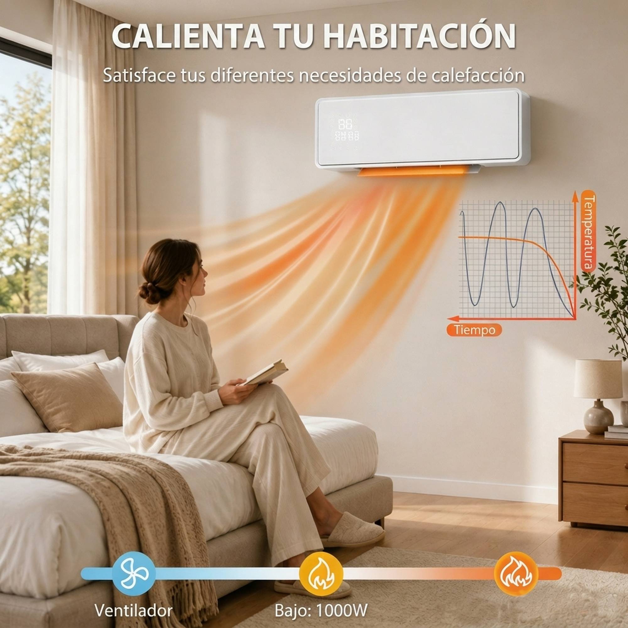 Radiateur mural électrique basse consommation 2000 W avec 3 modes, affichage LED, thermostat, minuterie et panneau en verre - Image 7