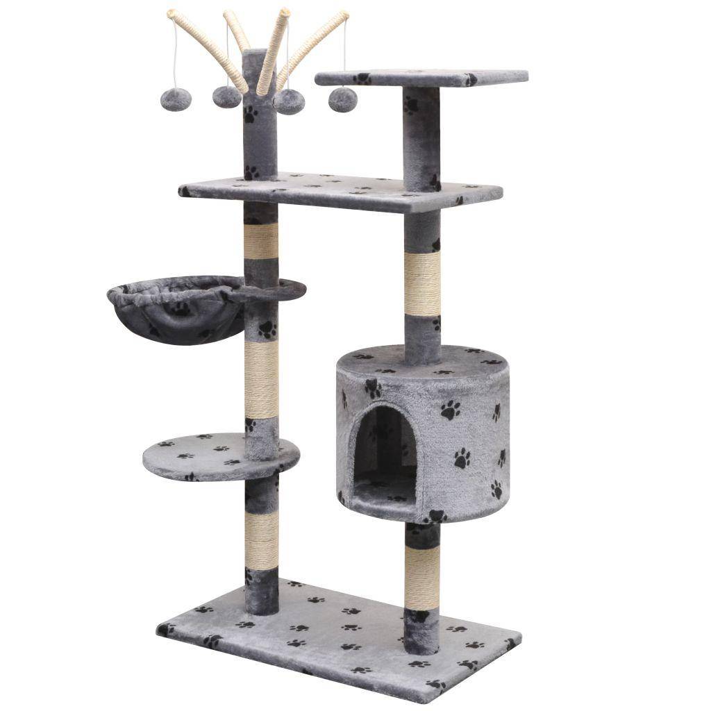 Helloshop26 - Arbre à chat griffoir grattoir niche jouet animaux peluché et sisal 125 cm empreintes de pattes gris - Imagen 2