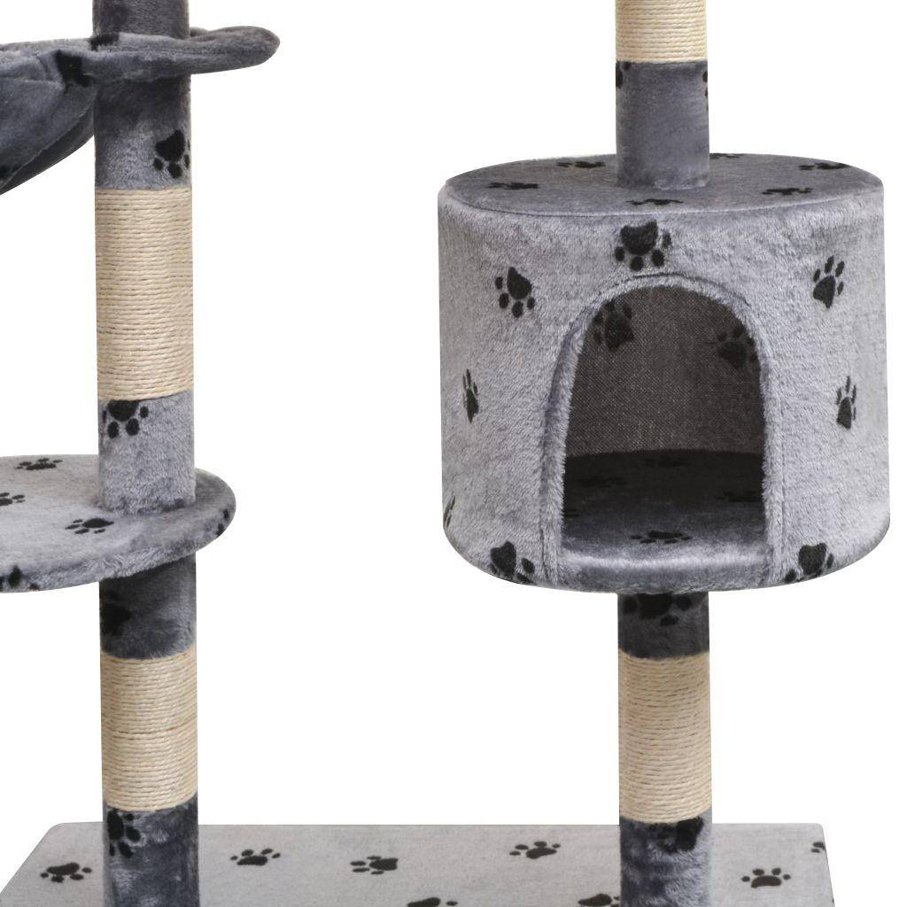 Helloshop26 - Arbre à chat griffoir grattoir niche jouet animaux peluché et sisal 125 cm empreintes de pattes gris - Imagen 3
