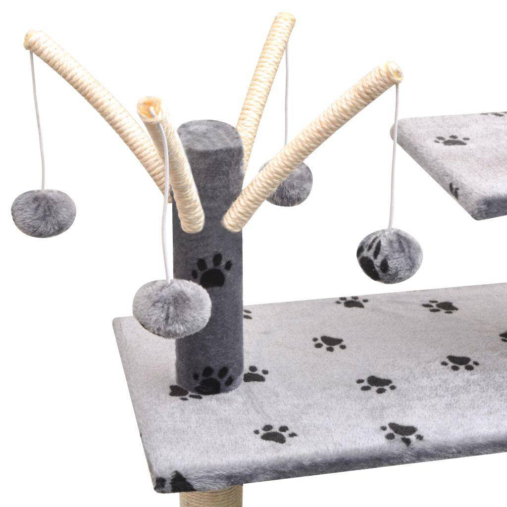 Helloshop26 - Arbre à chat griffoir grattoir niche jouet animaux peluché et sisal 125 cm empreintes de pattes gris - Imagen 4