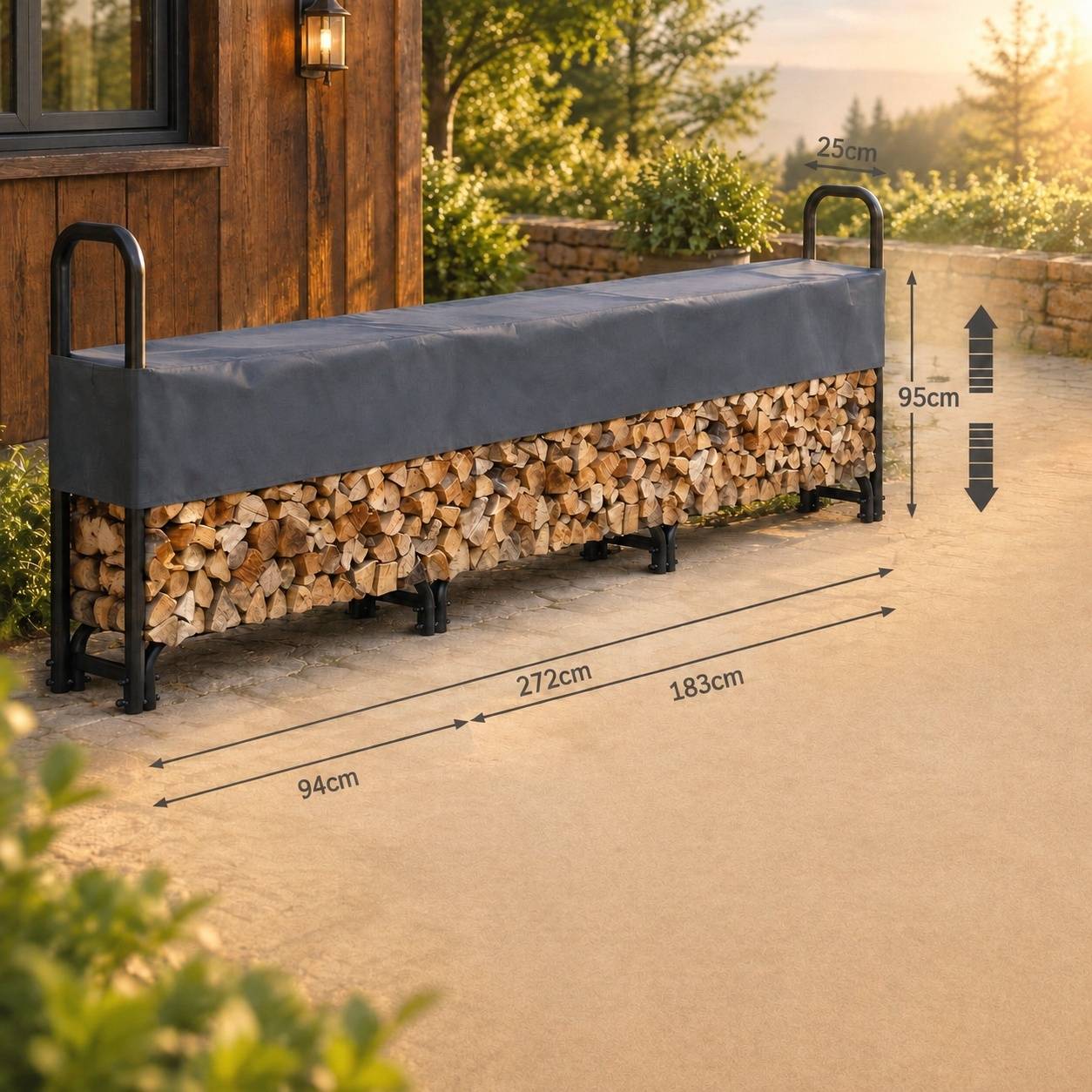 Support de Bûches en Acier avec Housse de Protection pour Jardin - Image 2