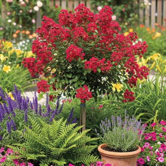 Lilas des Indes Petit´ Canaille® Rouge, Lagerstroemia à fleurs Rouge - feuillage Caduc - Pot de 3L - Touffe- hauteur à maturité De 1,00 m à 1,50 m - Image 5