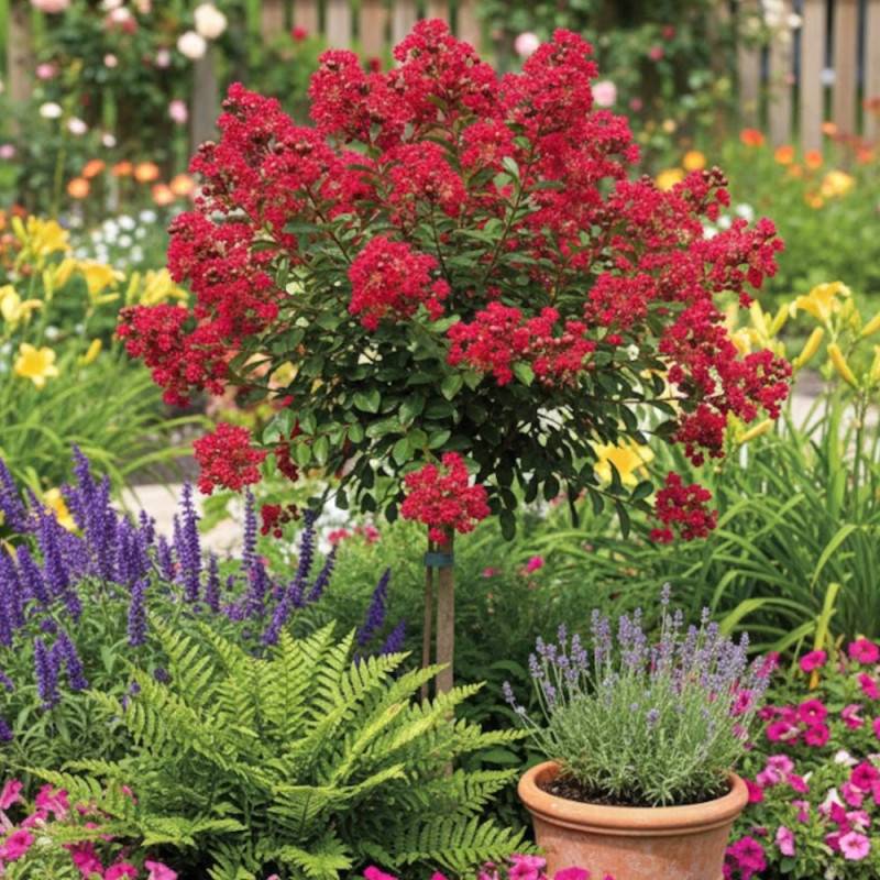 Lilas des Indes Petit´ Canaille® Rouge, Lagerstroemia à fleurs Rouge - feuillage Caduc - Pot de 3L - Touffe-  hauteur à maturité De 1,00 m à 1,50 m - Image 5