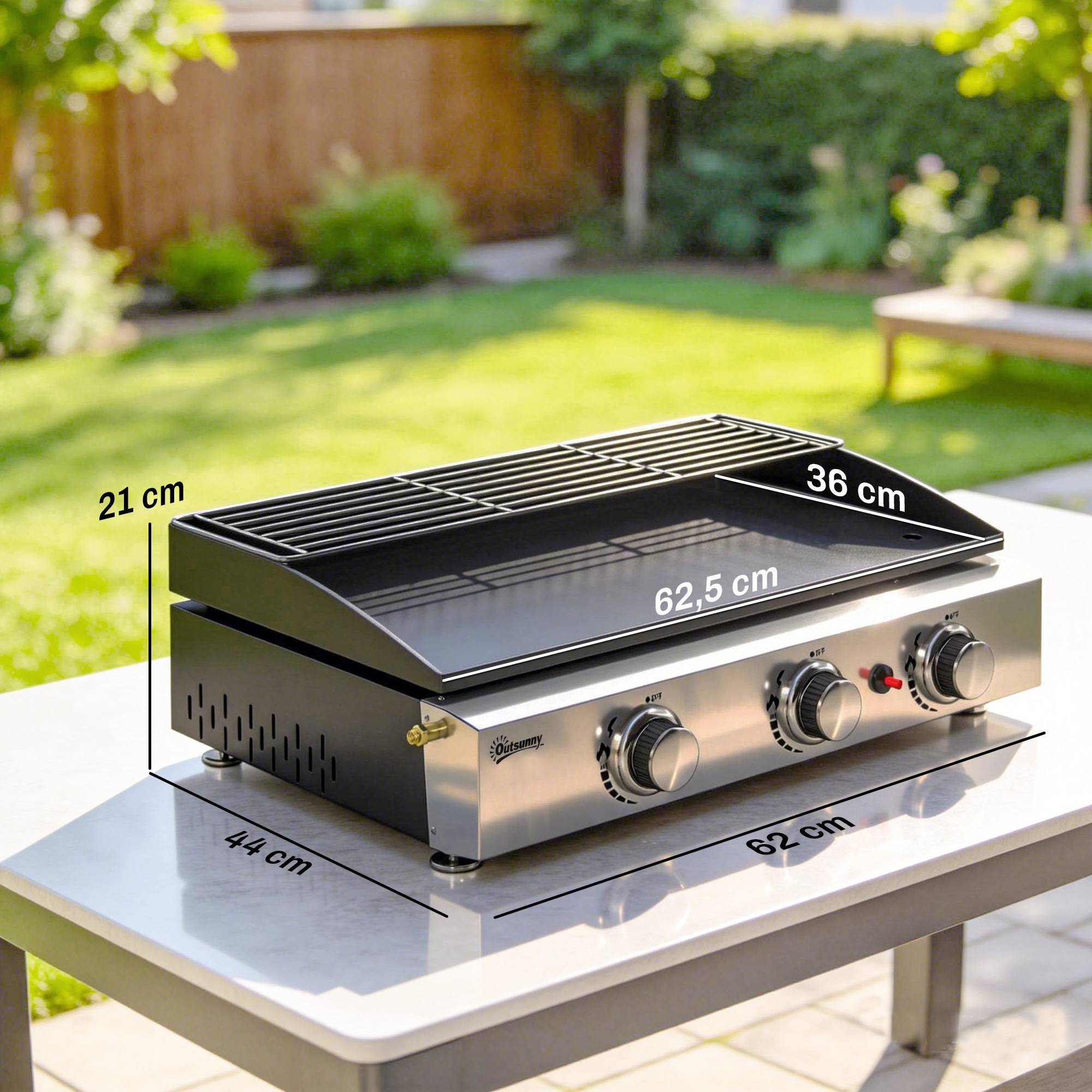 Barbecue à gaz portable 3 brûleurs 7,5 kW avec plaque de cuisson — free download