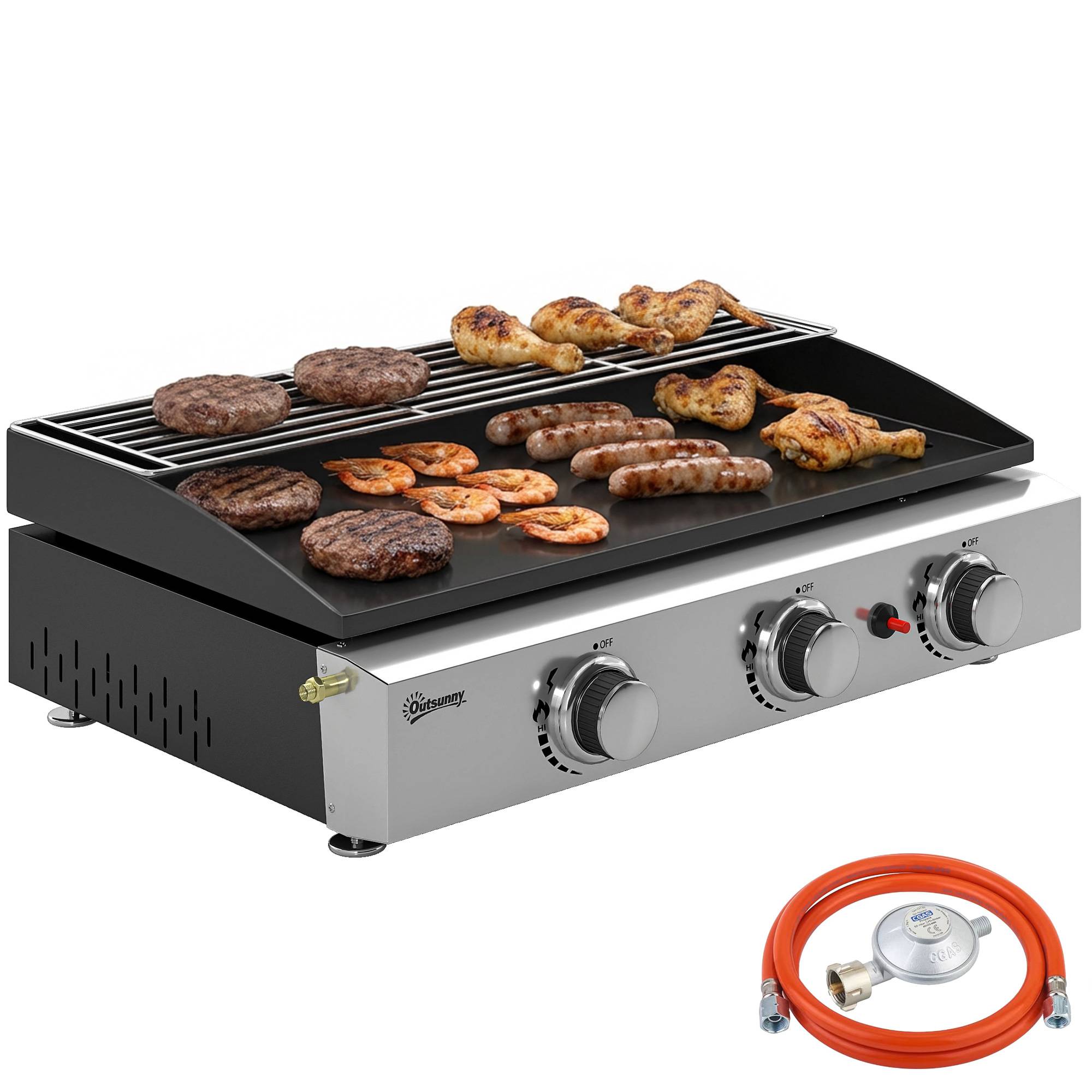 Barbecue à gaz portable 3 brûleurs 7,5 kW avec plaque de cuisson — free download