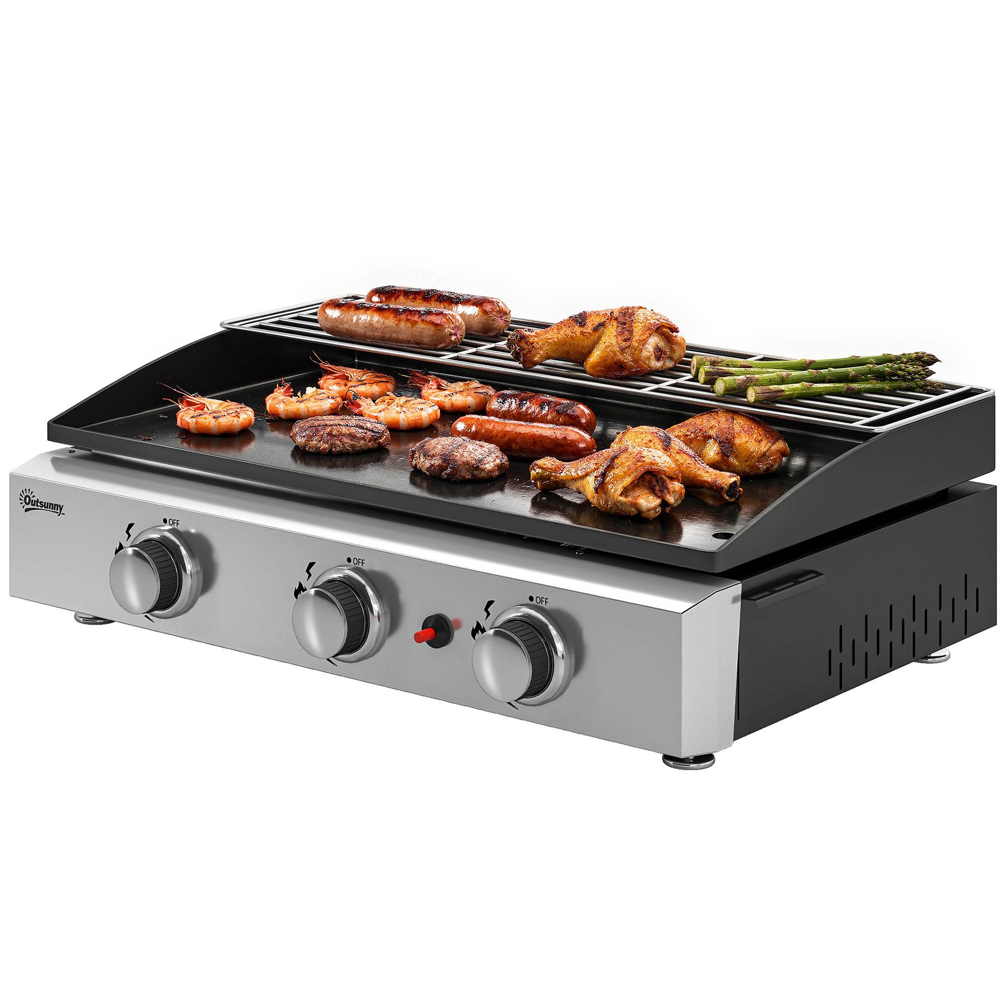 Barbecue à gaz portable 3 brûleurs 7,5 kW avec plaque de cuisson — free download