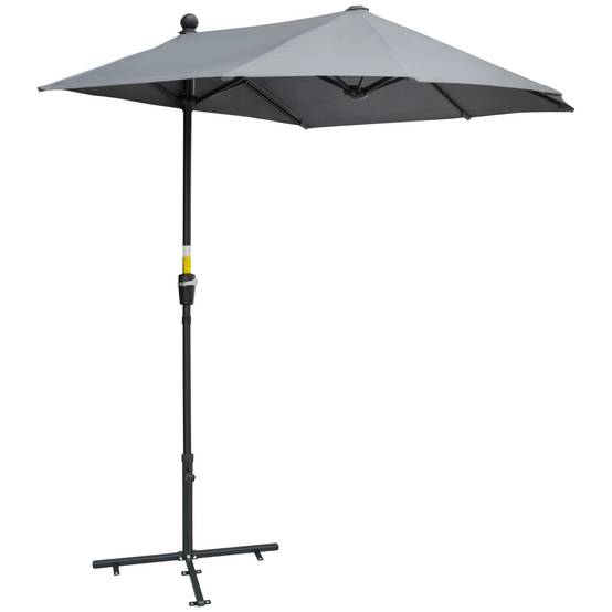 Parasol Demi-Lune Mural Balcon Terrasse Manivelle Acier Polyester Gris 200cm - ComfortXL Outdoor Living - Image 2