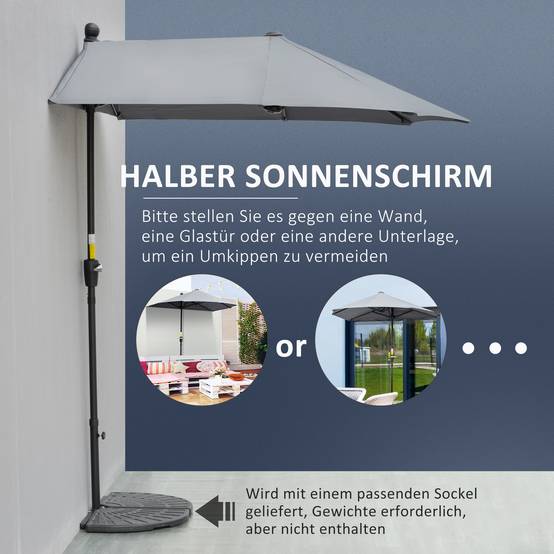 Parasol Demi-Lune Mural Balcon Terrasse Manivelle Acier Polyester Gris 200cm - ComfortXL Outdoor Living - Image 4