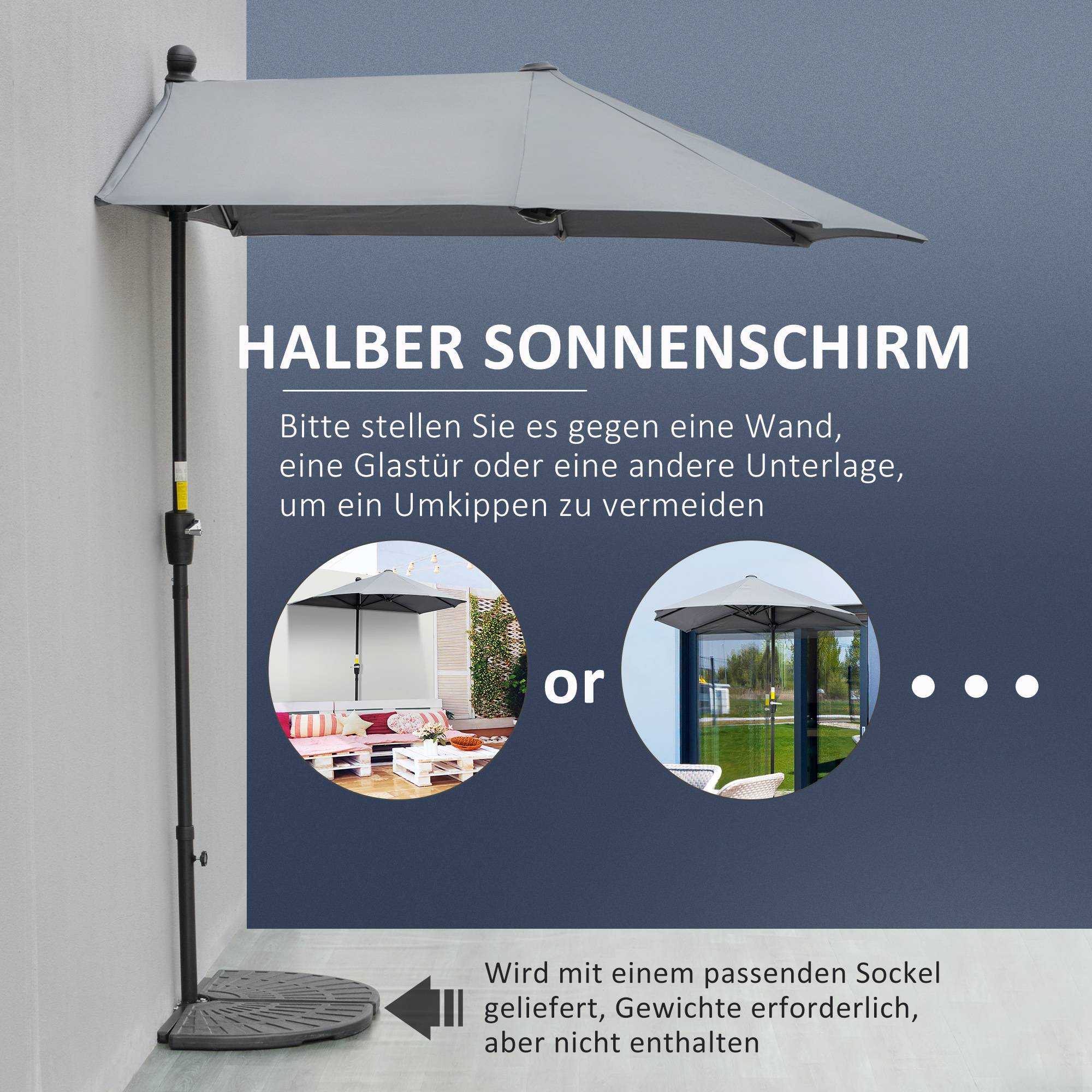 Parasol Demi-Lune Mural Balcon Terrasse Manivelle Acier Polyester Gris 200cm - ComfortXL Outdoor Living - Image 4