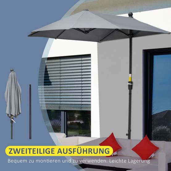 Parasol Demi-Lune Mural Balcon Terrasse Manivelle Acier Polyester Gris 200cm - ComfortXL Outdoor Living - Image 6