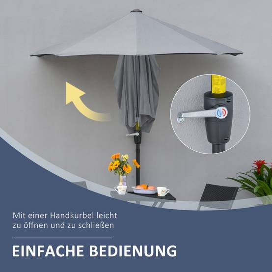 Parasol Demi-Lune Mural Balcon Terrasse Manivelle Acier Polyester Gris 200cm - ComfortXL Outdoor Living - Image 5
