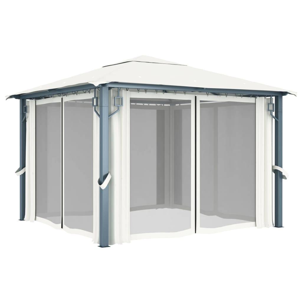 Tonnelle aluminium crème 300 x 300 x 270 cm avec rideaux - PANGIVO - Image 3