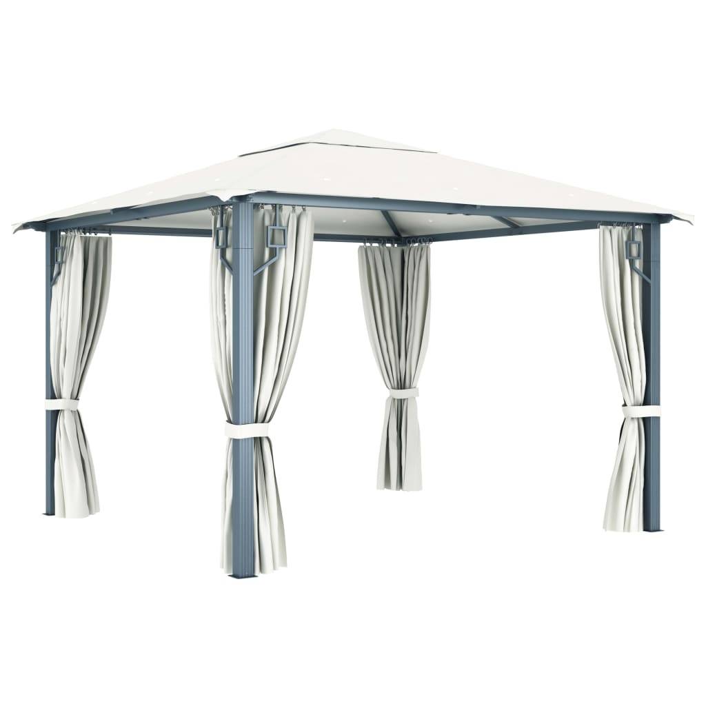 Tonnelle aluminium crème 300 x 300 x 270 cm avec rideaux - PANGIVO - Image 4