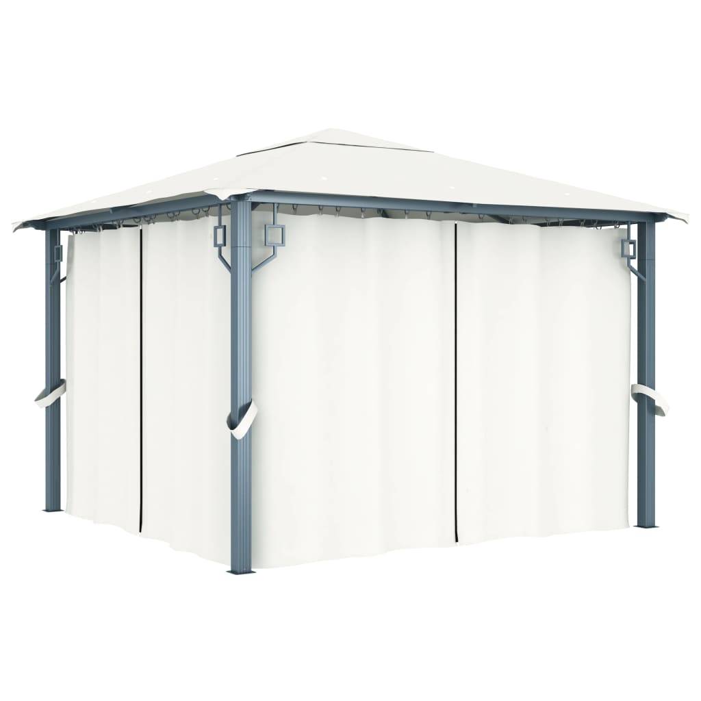 Tonnelle aluminium crème 300 x 300 x 270 cm avec rideaux - PANGIVO - Image 1