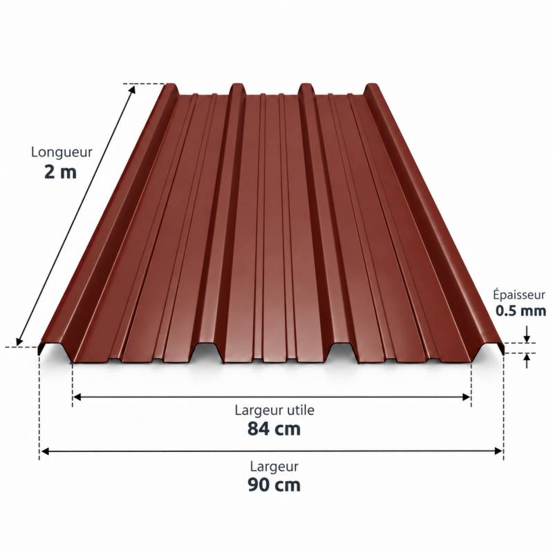 Plaque nervurée acier galvanisé laqué 900/25 - Coloris - Rouge 8012, Epaisseur - 0.5 mm, Largeur - 90 cm, Longueur - 200 cm - Image 2