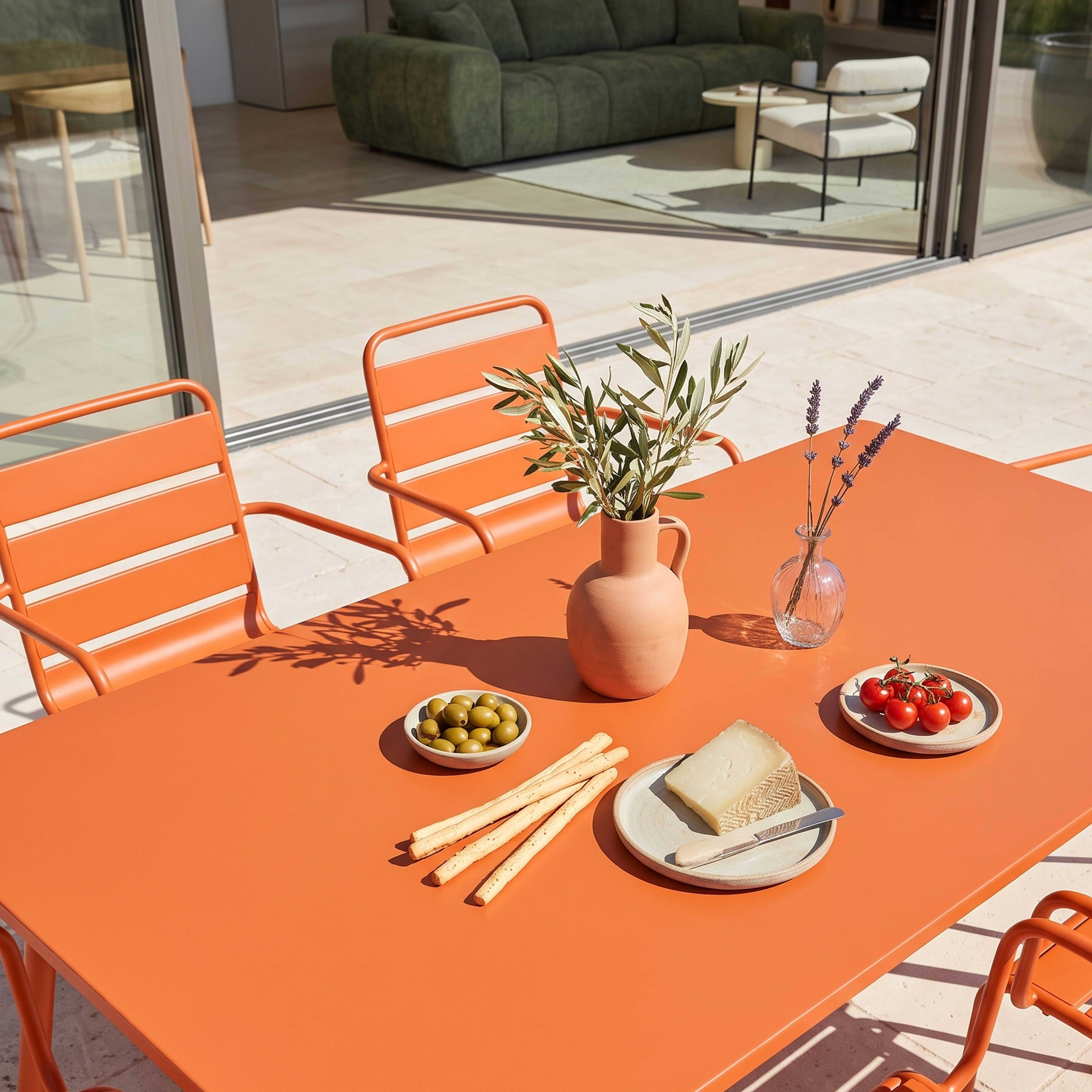 Oviala - Ensemble table de jardin et 6 fauteuils en métal orange Palavas - Oviala - Imagen 3