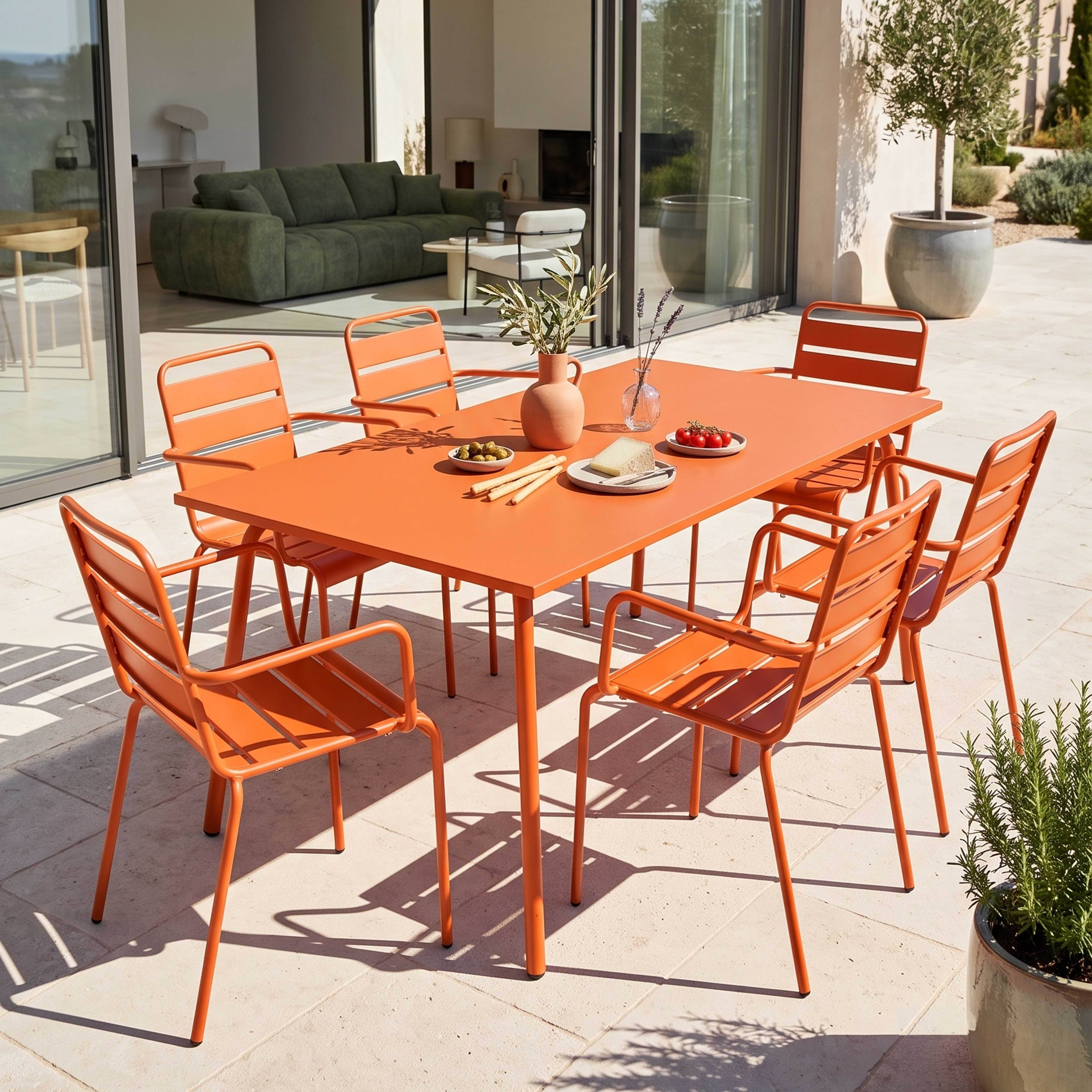 Oviala - Ensemble table de jardin et 6 fauteuils en métal orange Palavas - Oviala - Imagen 2
