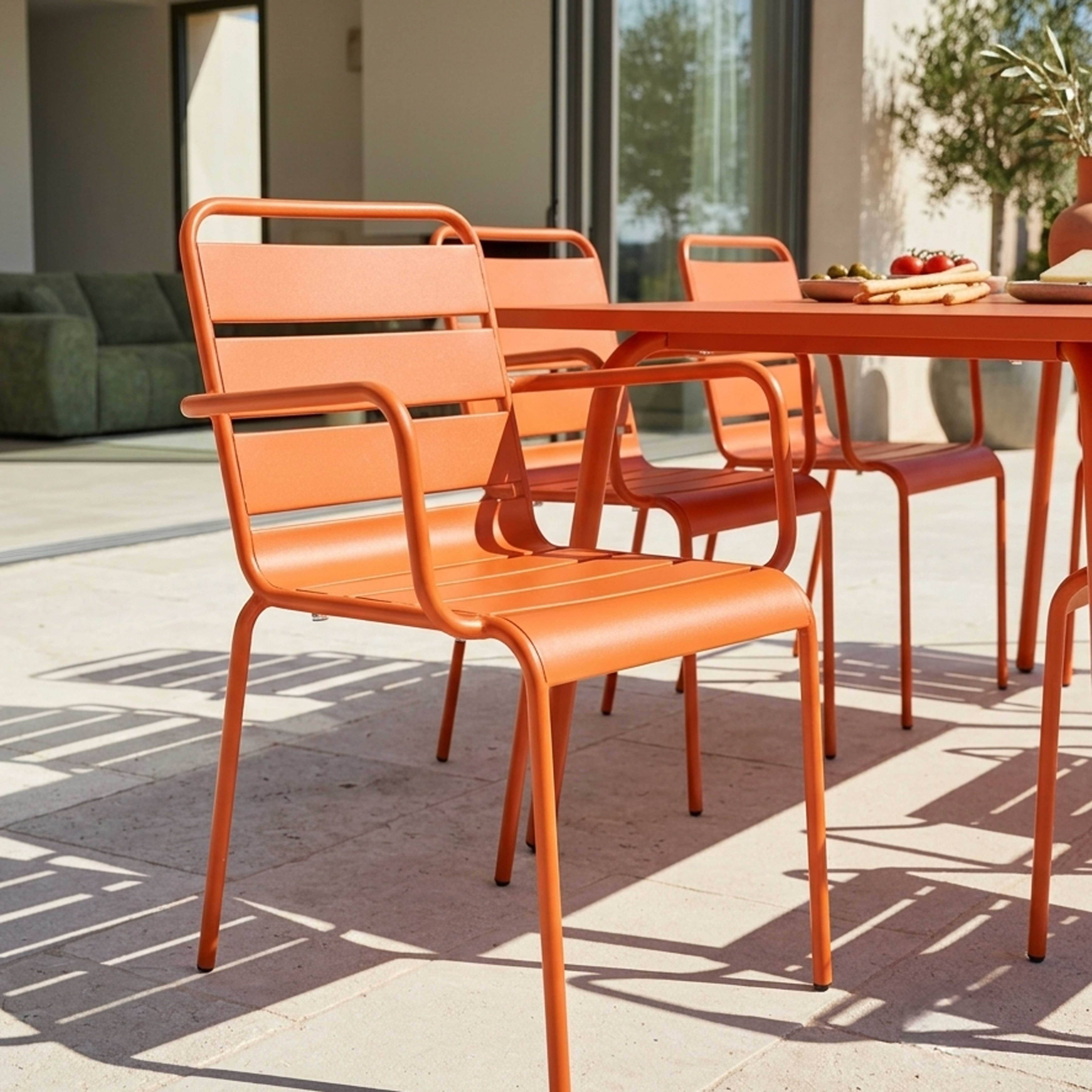 Oviala - Ensemble table de jardin et 6 fauteuils en métal orange Palavas - Oviala - Imagen 4