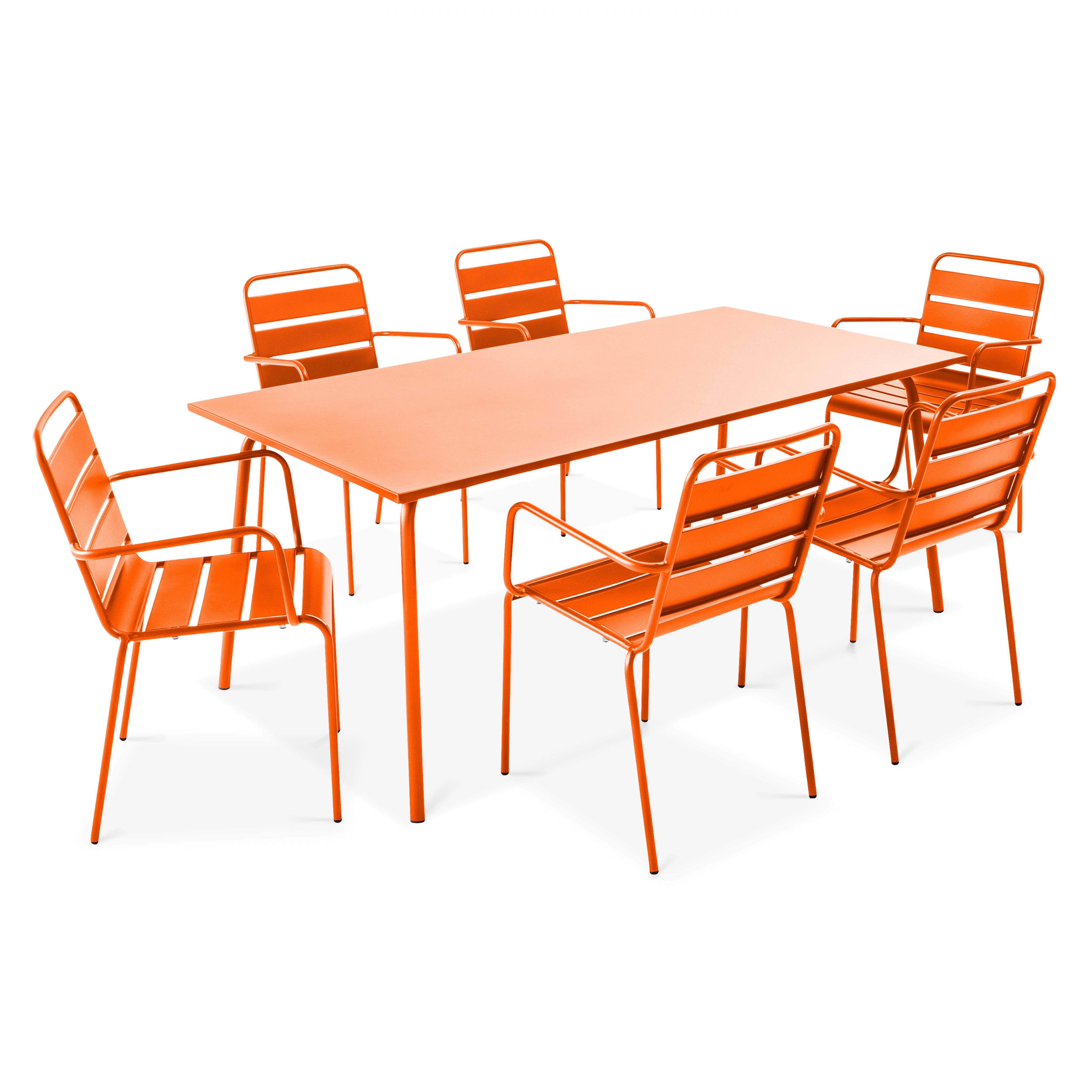 Oviala - Ensemble table de jardin et 6 fauteuils en métal orange Palavas - Oviala - Imagen 1