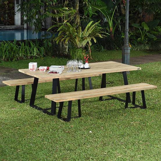 Banc métal anthracite et teck recyclé 240 cm Orsay - Gecko Jardin - Imagen 4