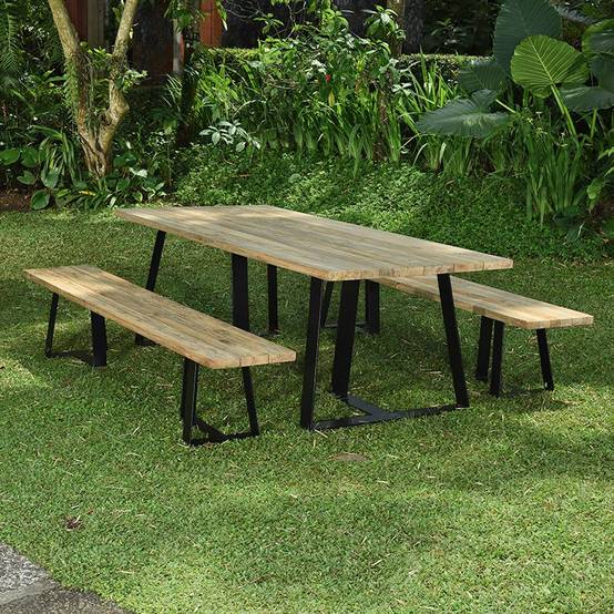 Banc métal anthracite et teck recyclé 240 cm Orsay - Gecko Jardin - Imagen 1
