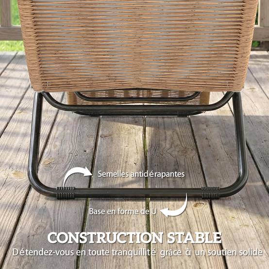 Bain de soleil transat résine tressée jardin terrasse ergonomique avec coussin 175x57x80cm crème - ComfortXL Outdoor Living - Image 9