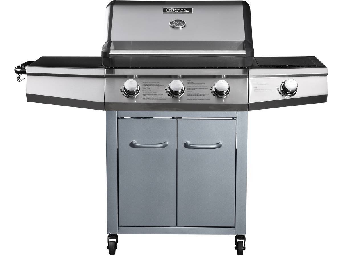 Habitat Et Jardin - Barbecue Gaz "bingo 4" - 4 Brûleurs Dont 1 Latéral - 14kw + Housse Protection - Argenté -habitat Et Jardin - Image 2