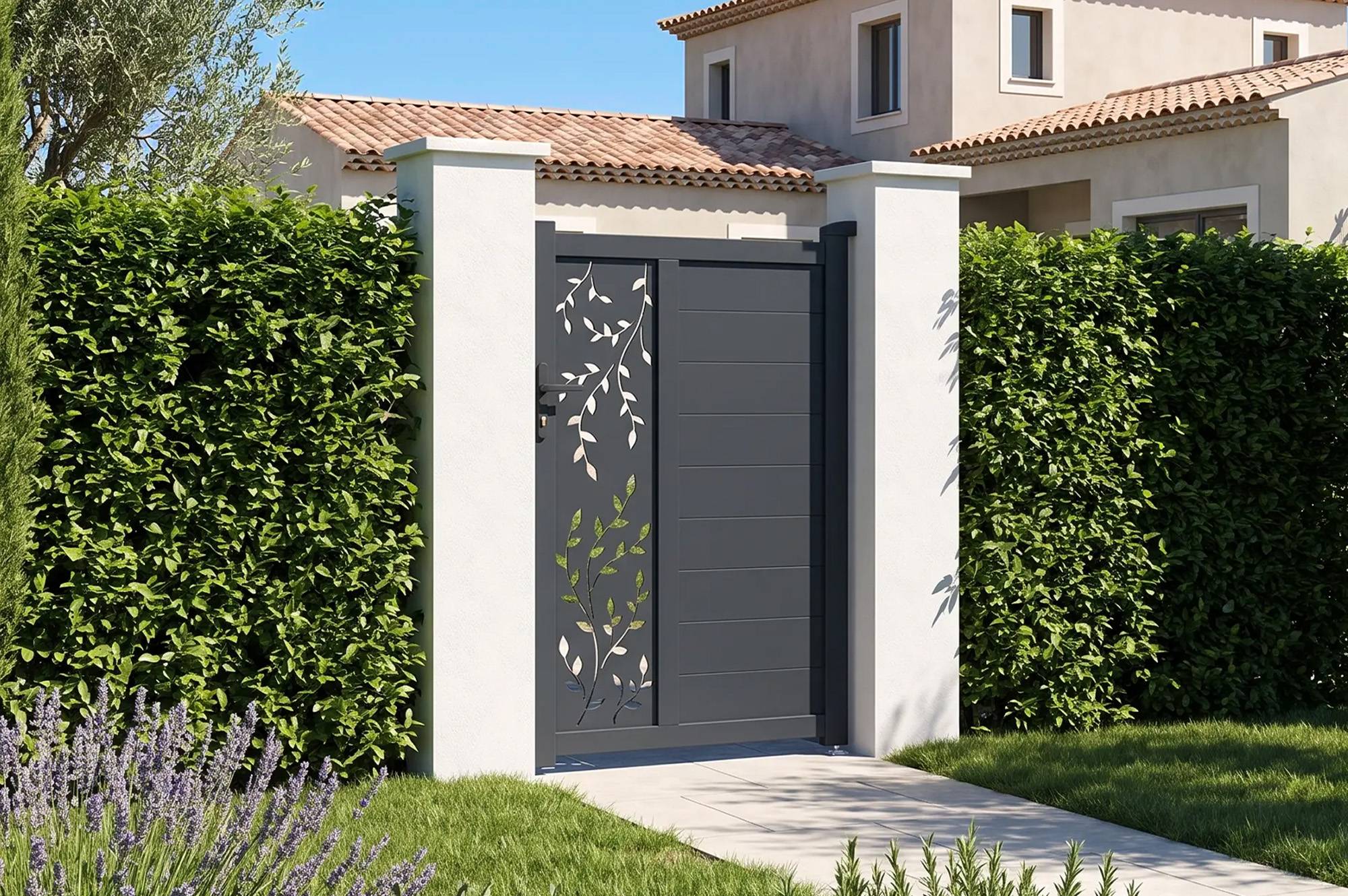 CASANOOV - Portail battant 3m FOLYA H.160cm + Portillon 1m FOLYA H.160cm aluminium gris - Image 7