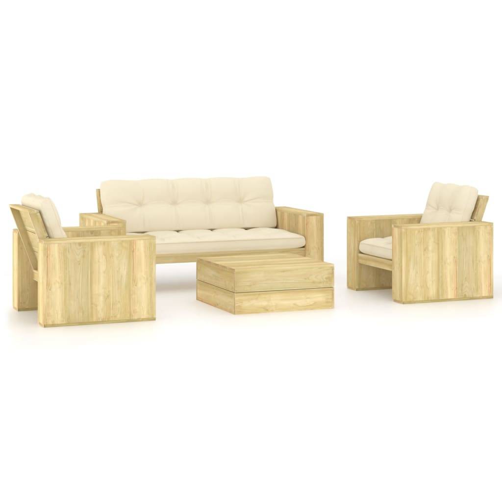 Helloshop26 - Salon de jardin meuble d'extérieur ensemble de mobilier 4 pièces avec coussins bois de pin imprégné - Imagen 1