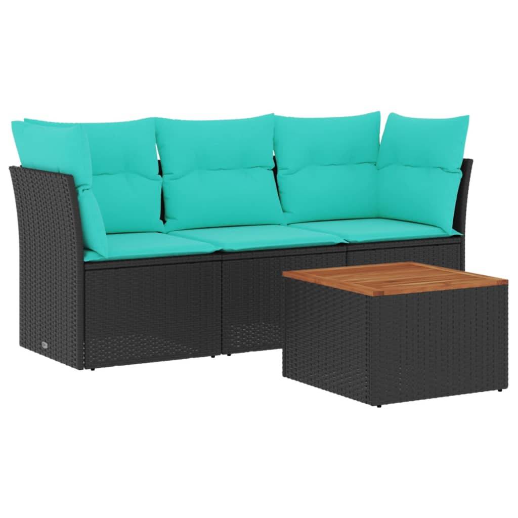 ComfortXL - Petit Salon de Jardin Bas 4 Pièces Résine Tressée Noire Coffre Rangement Intégré Coussins Bleus – ComfortXL Outdoor Living - Image 2