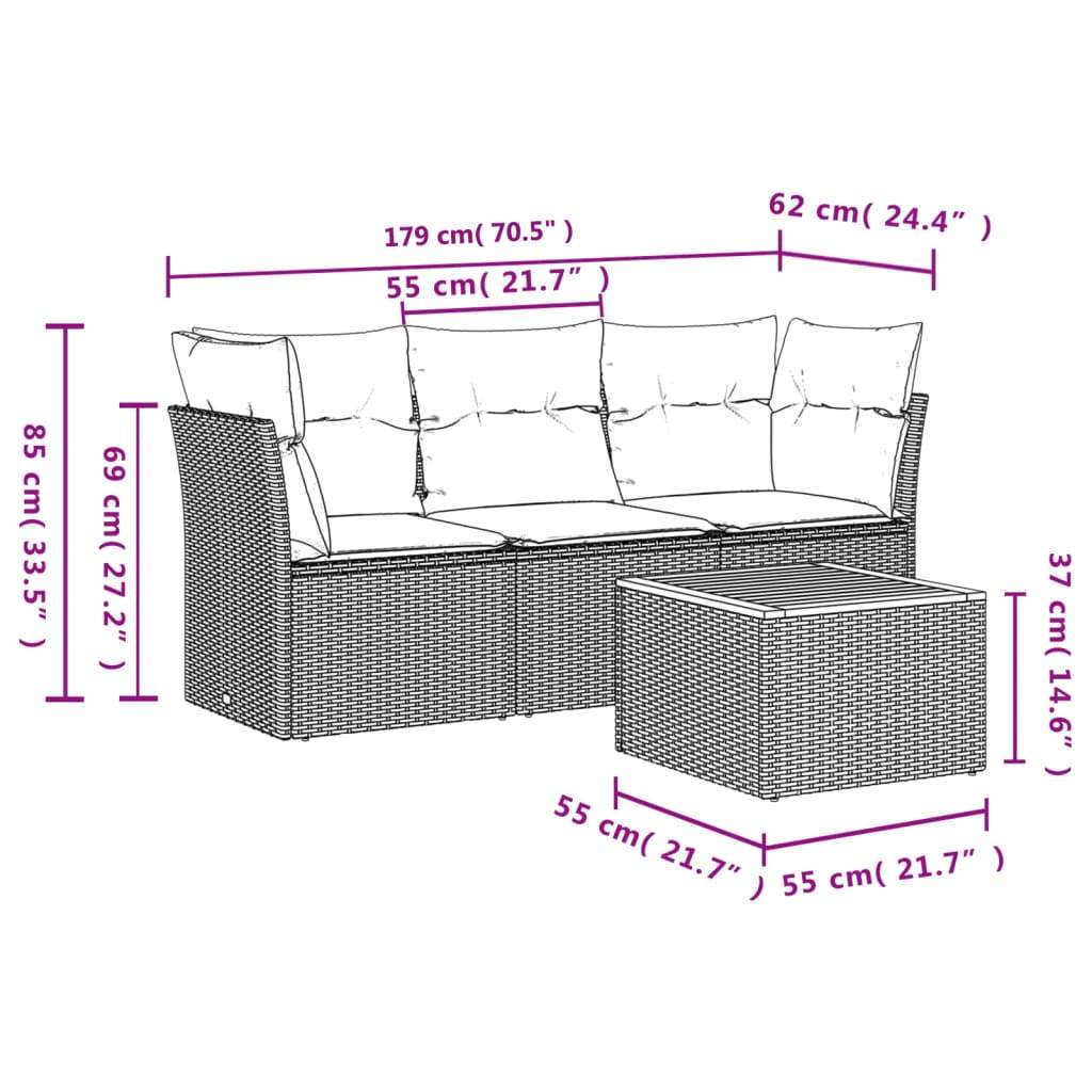 ComfortXL - Petit Salon de Jardin Bas 4 Pièces Résine Tressée Noire Coffre Rangement Intégré Coussins Bleus – ComfortXL Outdoor Living - Image 10