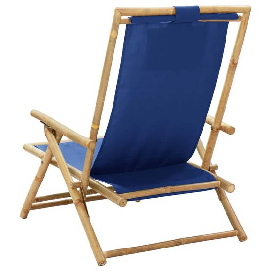 Chaise de jardin | Chaise de relaxation inclinable bleu marine bambou et tissu - Image 5