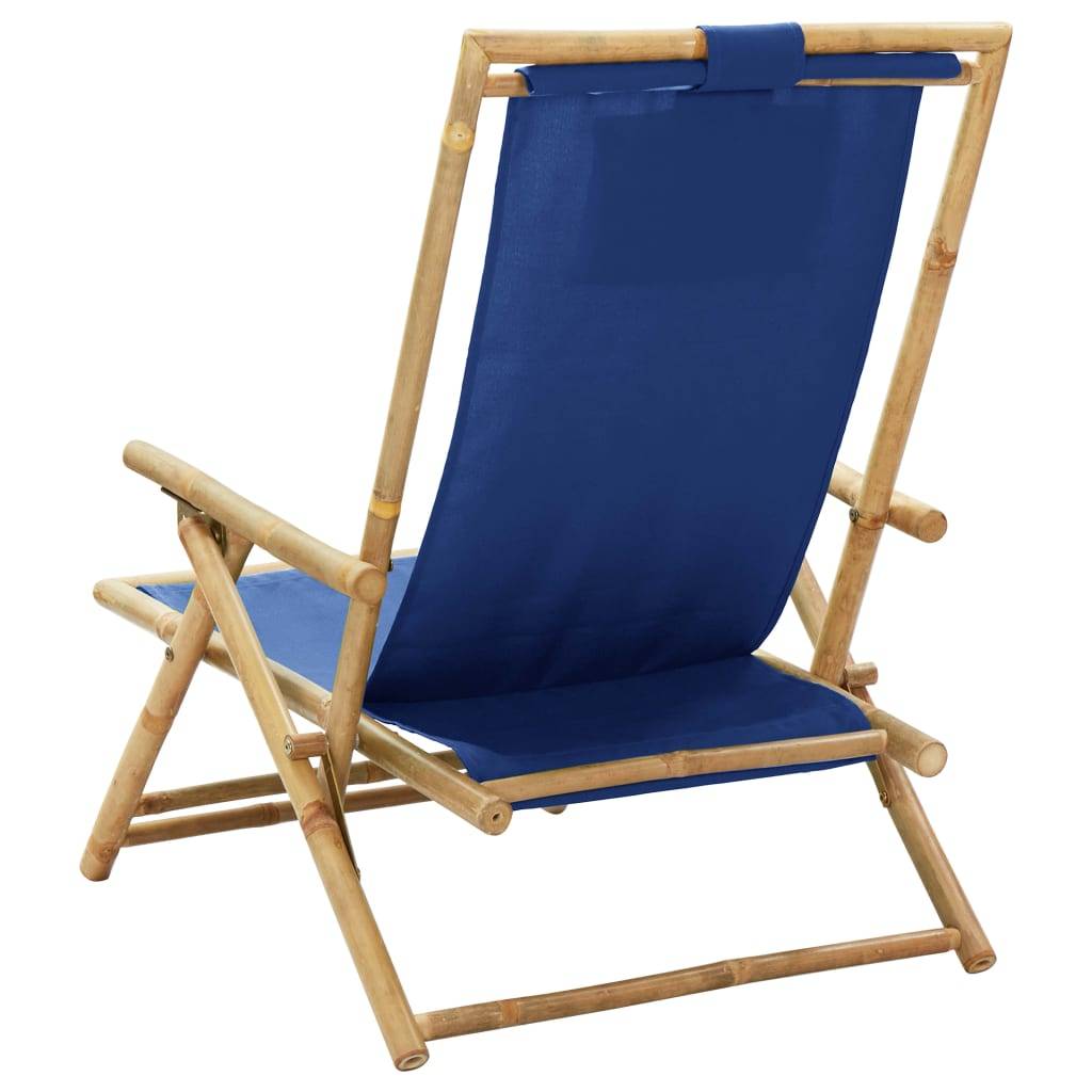 Chaise de jardin | Chaise de relaxation inclinable bleu marine bambou et tissu - Image 5