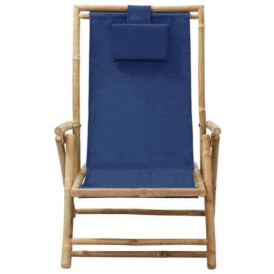 Chaise de jardin | Chaise de relaxation inclinable bleu marine bambou et tissu - Image 1