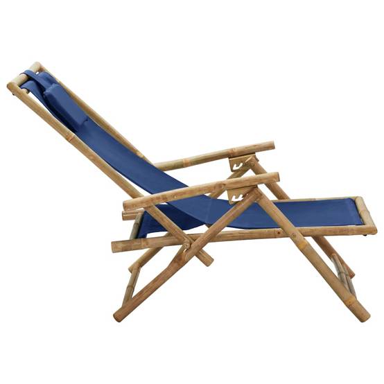 Chaise de jardin | Chaise de relaxation inclinable bleu marine bambou et tissu - Image 4