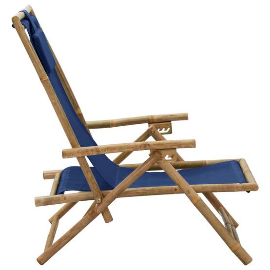 Chaise de jardin | Chaise de relaxation inclinable bleu marine bambou et tissu - Image 3