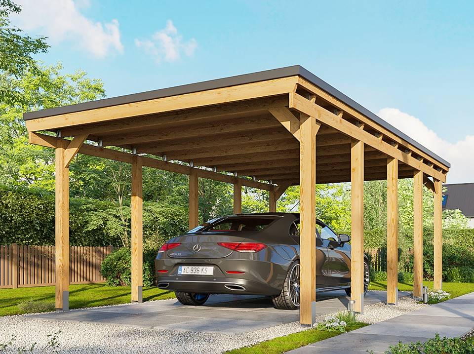 Carport Bois 1 Voiture 373x555 cm - Imagen 3