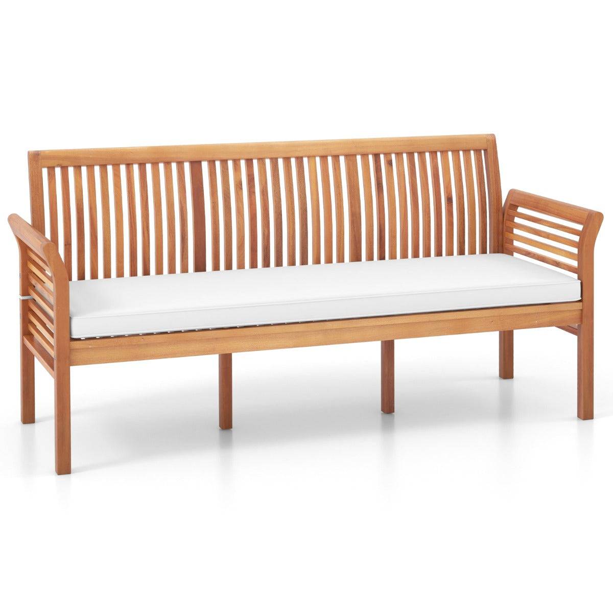 Helloshop26 - Banc de jardin terrasse en bois 3 places banc en acacia de 159 cm de long avec coussins d'assise doux dossier et accoudoirs ergonomiques blanc - Imagen 1