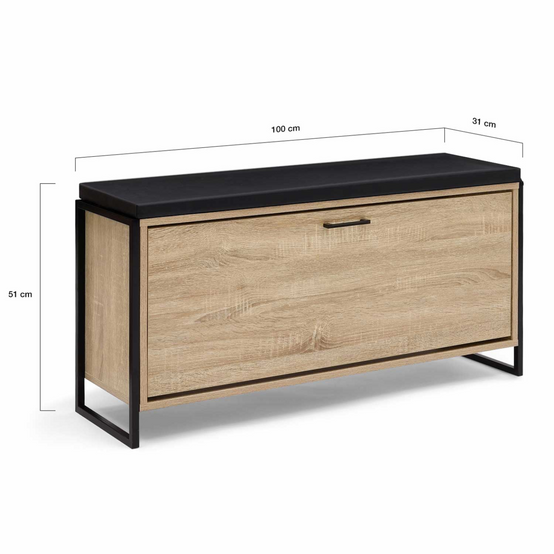 Banc d'entrée chaussures 100 cm avec coussin LUIS design industriel - Image 5