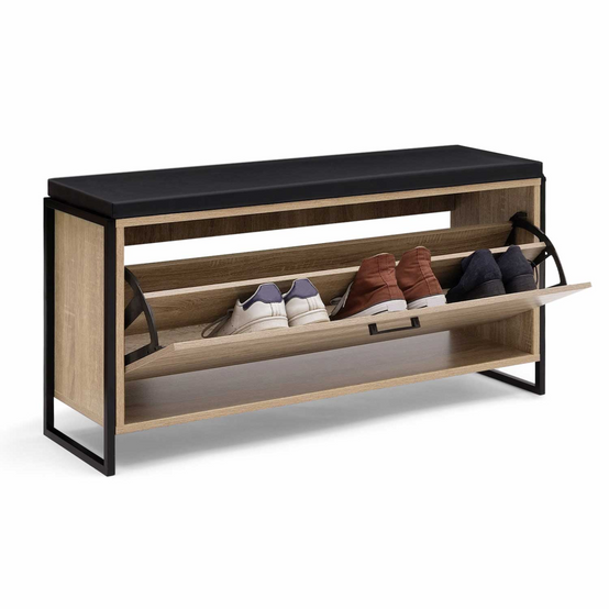 Banc d'entrée chaussures 100 cm avec coussin LUIS design industriel - Image 4