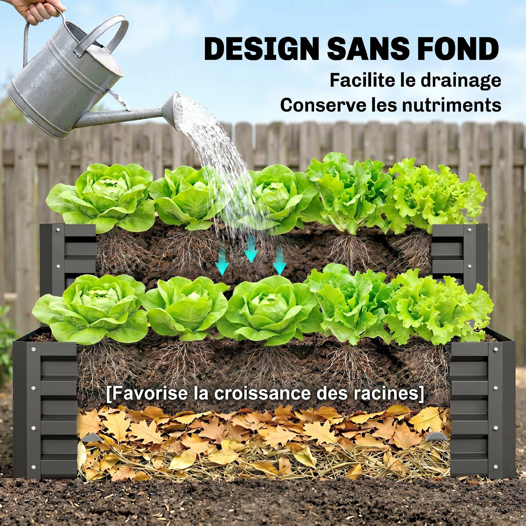 Sans Marque - Carré potager de jardin fond ouvert 2 étages pour herbes légumes fruits fleurs 120 x 101 x 58 cm gris foncé - Image 8