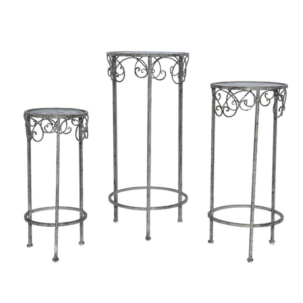 Set de 3 sellettes rondes en métal gris Ht.70-60-50 cm Chemin de campagne