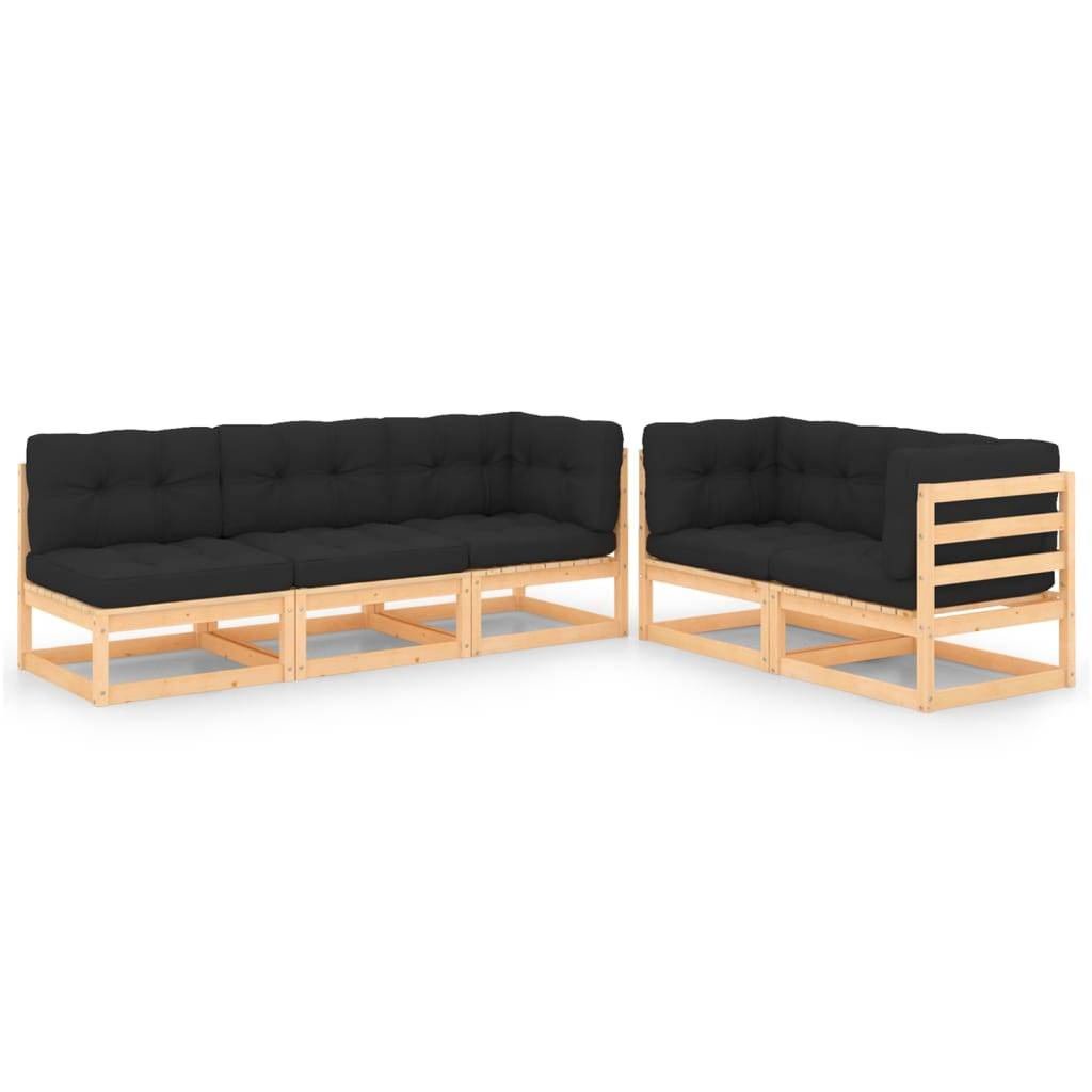 Helloshop26 - Salon de jardin meuble d'extérieur ensemble de mobilier 5 pièces avec coussins bois de pin massif - Imagen 1