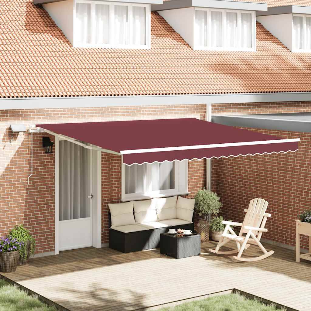Auvent de Terrasse Manuel Rétractable avec Éclairage LED Toile Polyester Bordeaux 400x300 cm – ComfortXL Outdoor Living - Image 1
