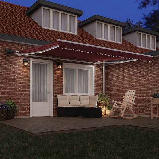 Auvent de Terrasse Manuel Rétractable avec Éclairage LED Toile Polyester Bordeaux 400x300 cm – ComfortXL Outdoor Living - Image 3