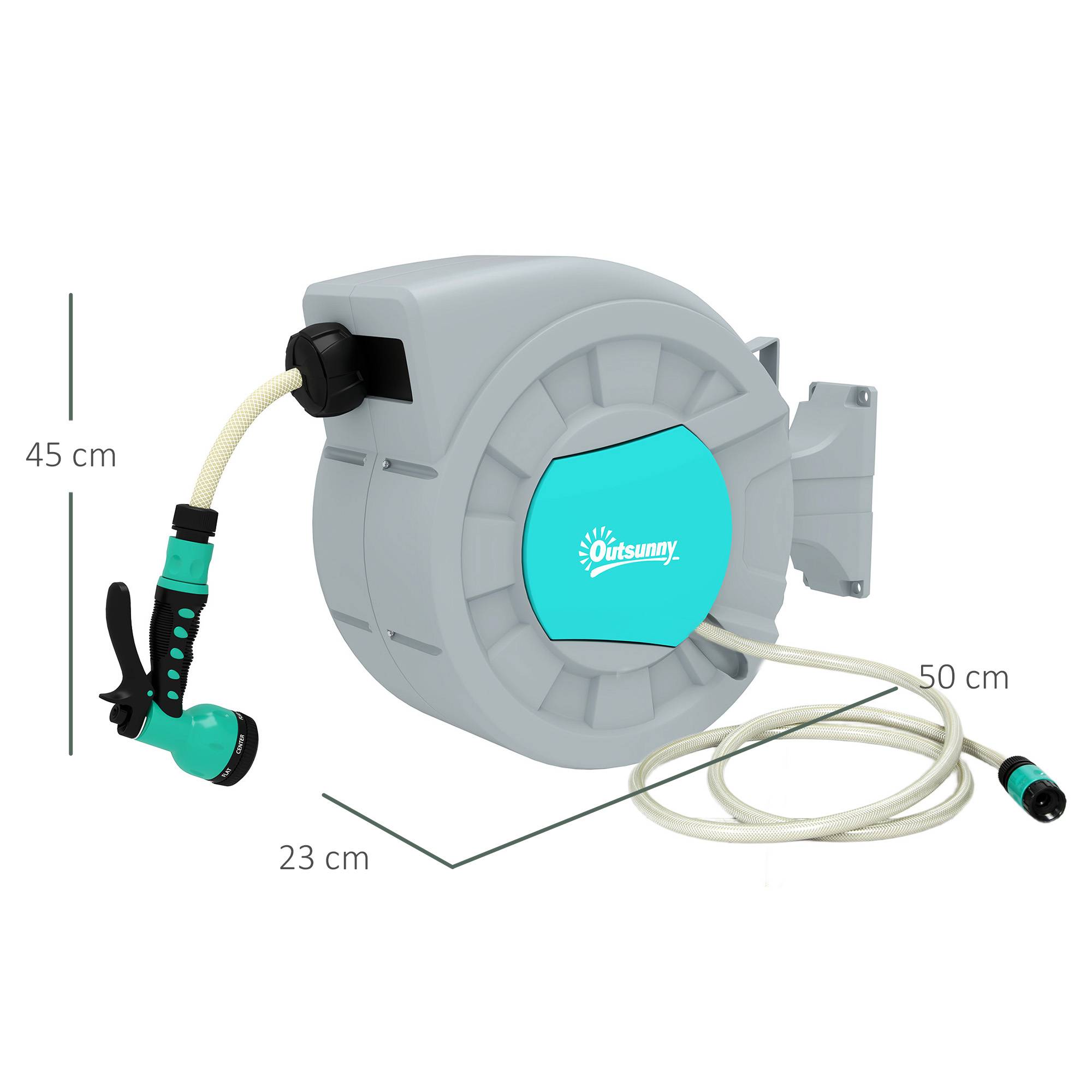 ComfortXL - Enrouleur de tuyau d'arrosage automatique en PP vert et gris 30 + 2 m mural ou portable avec 7 jets réglables - Image 3