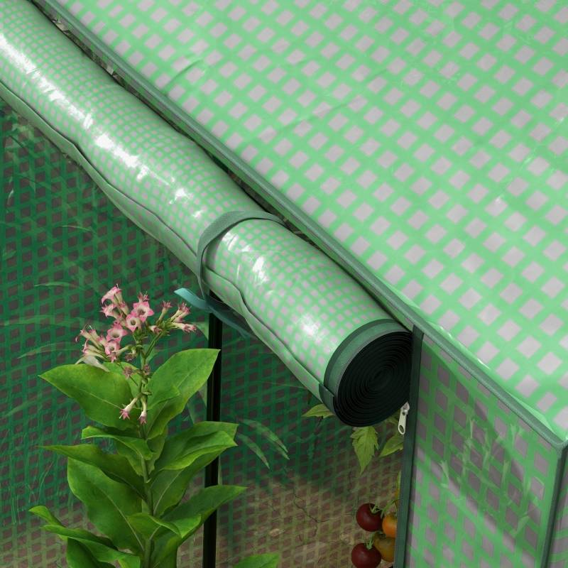 Serre de jardin acier pour plantes protection intempéries porte enroulable 100x80x150cm vert - ComfortXL Outdoor Living - Image 8