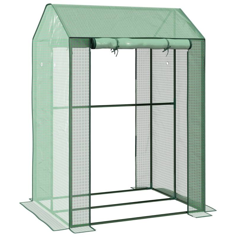 Serre de jardin acier pour plantes protection intempéries porte enroulable 100x80x150cm vert - ComfortXL Outdoor Living - Image 2